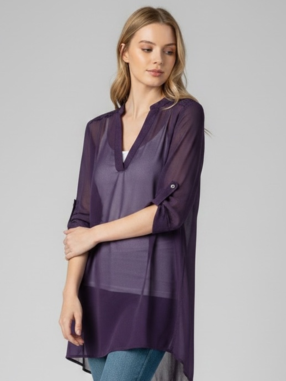 Sexy Sheer Amethyst Tunic Top from Rue 21 Size Medium​​​​ EUC